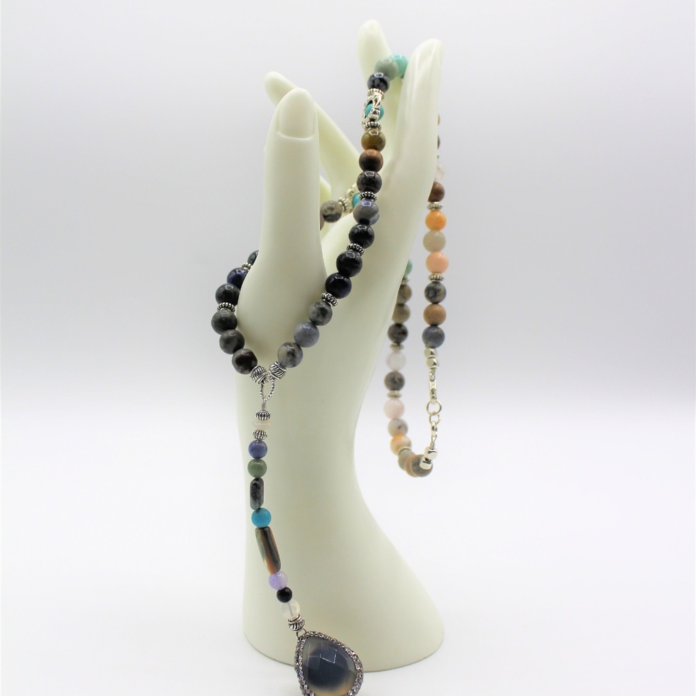 Delicate multi gem Y necklace labradorite pendant - Picture 5 of 5